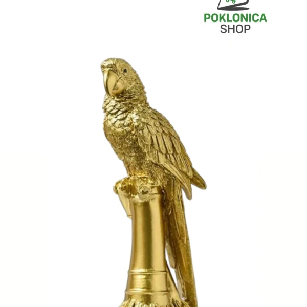 Dekorativna figura papagaj na postolju – luksuzna skulptura