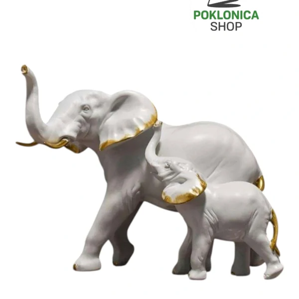 Figura beli slon sa mladuncem – ukrasna skulptura