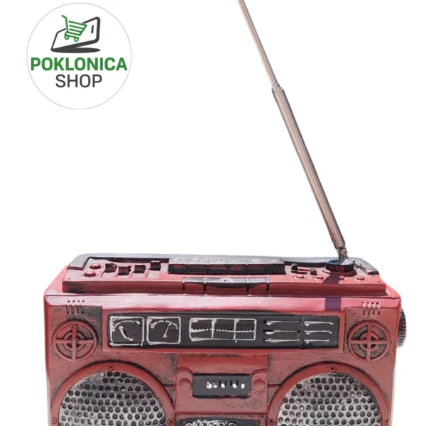 Dekorativna figura retro boombox radio sa antenom – polirezin skulptura u retro stilu