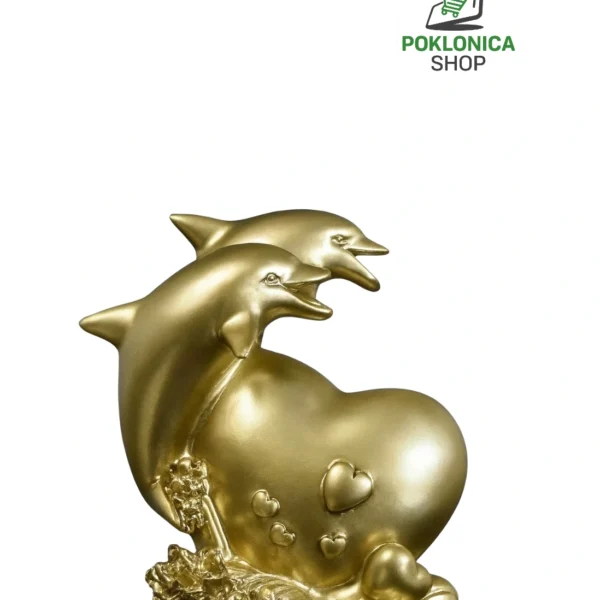Zlatna figura delfini sa srcem poklon dekoracija