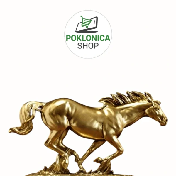 Dekorativna figura konj u galopu – zlatna skulptura