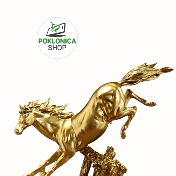 Dekorativna figura konj u skoku – zlatna polirezin skulptura